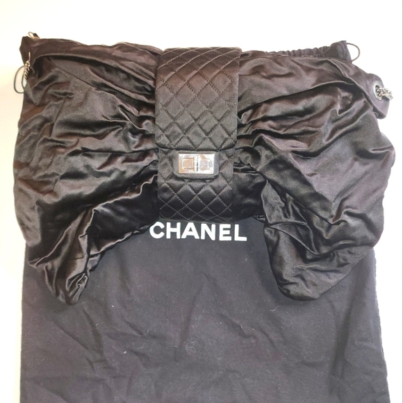 Chanel Black Satin Jumbo Bow Chain Shoulder Bag - Picture 1 of 8